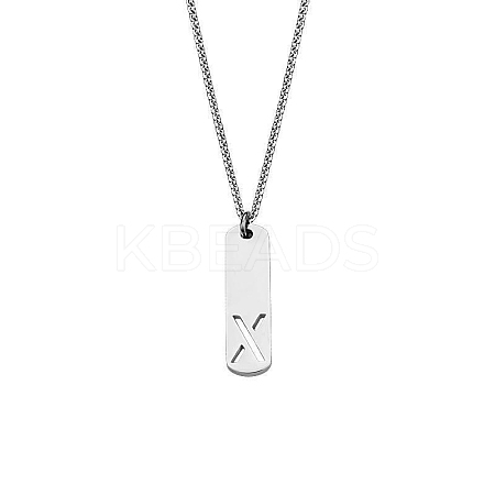 304 Stainless Steel Rectangle with Laser Cut Initial Pendant Necklaces FS-WG71FEF-04-1
