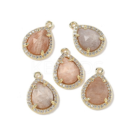 Natural Peach Moonstone Faceted Teardrop Pendants G-U028-02G-01-1