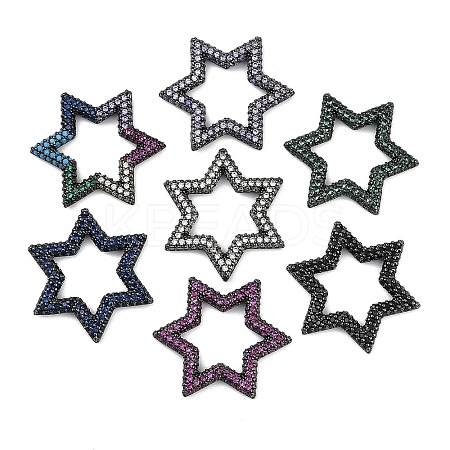 Rack Plating Brass Micro Pave Cubic Zirconia Star Linking Rings KK-A234-004B-1