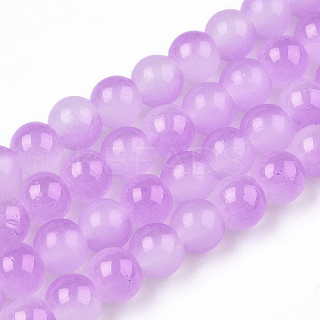 Baking Paint Imitation Jade Glass Round Bead Strands X1-DGLA-N003-8mm-05-1