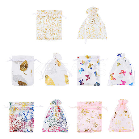 50Pcs 5 Styles Hot Stamping Organza Gift Bags OP-TA0001-03-1