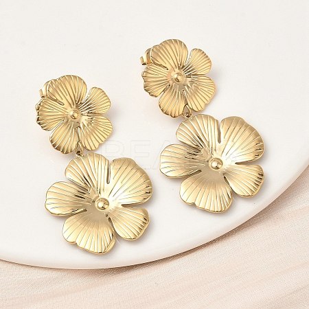 304 Stainless Steel Flower Dangle Stud Earrings EJEW-K268-70G-1