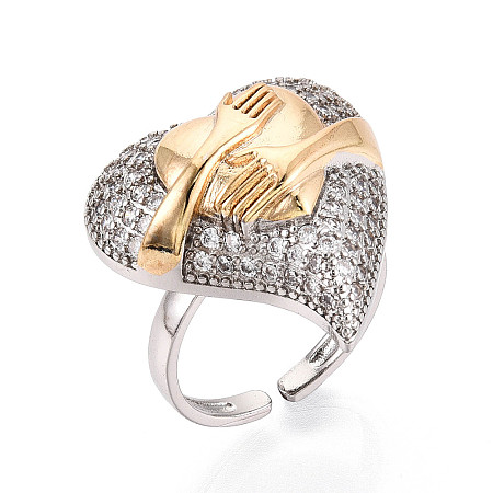 Brass Micro Pave Cubic Zirconia Adjustable Open Cuff Rings for Women RJEW-N051-05GP-1