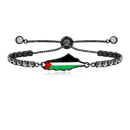 Palestine Map 304 Stainless Steel Enamel Pave Clear Cubic Zirconia Slider Bracelets for Women FS-WGEA228-03-1