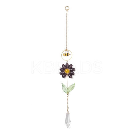 Alloy Enamel Bee & Glass Flower Crystal Suncatcher HJEW-TA00475-01-1