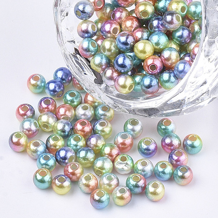 Rainbow ABS Plastic Imitation Pearl Beads OACR-Q174-4mm-07-1