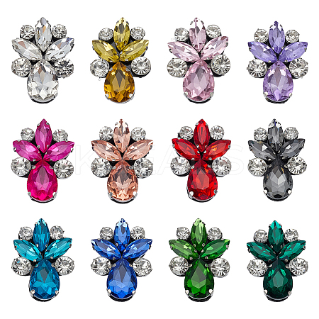 12Pcs 12 Colors Flower Rhinestone with Felt Iron on/Sew on Cloth Patches PATC-FG0003-24-1