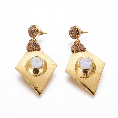 Natural Pearl Dangle Stud Earrings EJEW-F218-11G-1