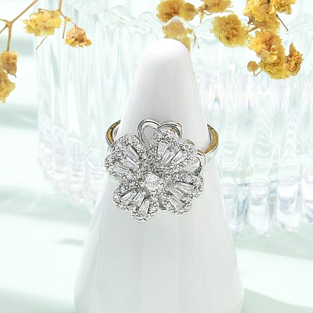 Clover Rotatable Open Cuff Rings for Women RJEW-R007-02P-1