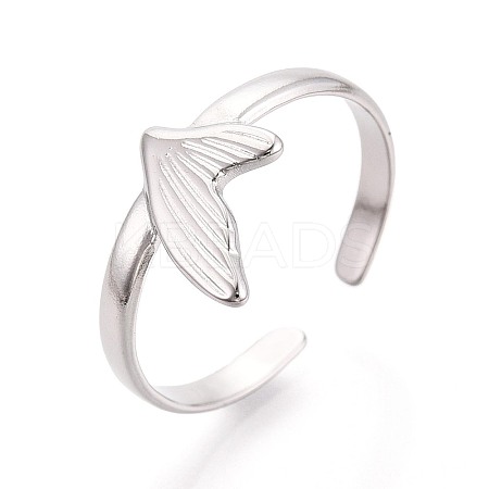 Adjustable 304 Stainless Steel Open Cuff Rings for Women RJEW-N052-27P-1