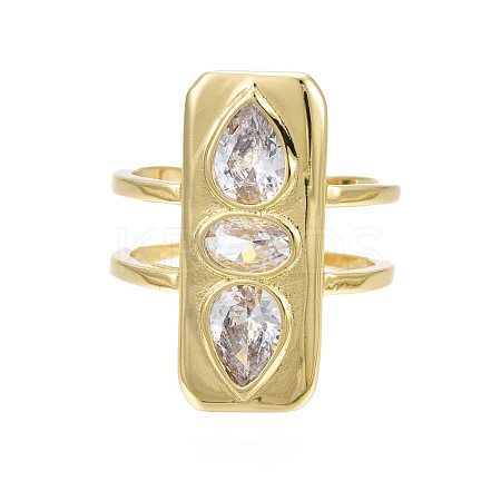 Cubic Zirconia Rectangle Open Cuff Ring RJEW-N037-015-01LG-1