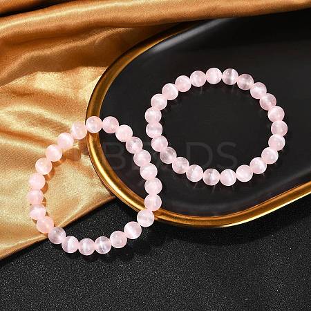 Dyed Natural Selenite Round Beaded Stretch Bracelets for Women G-U005-02L-1