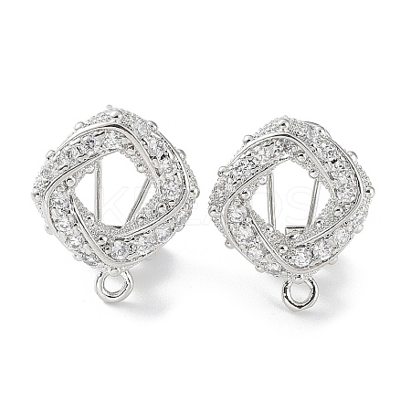 Hollow Rhombus Brass Micro Pave Cubic Zirconia Stud Earrings Finding KK-E083-05P-1