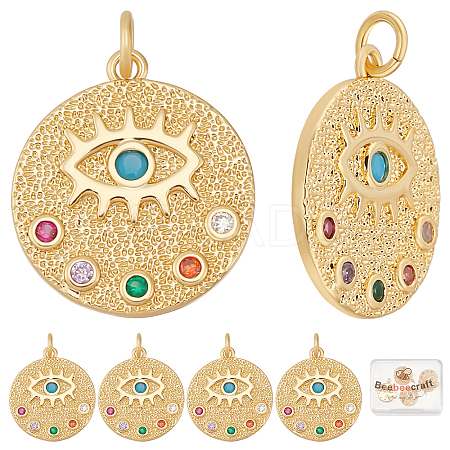 6Pcs Brass Micro Pave Colorful Cubic Zirconia Pendants KK-BBC0002-34-1