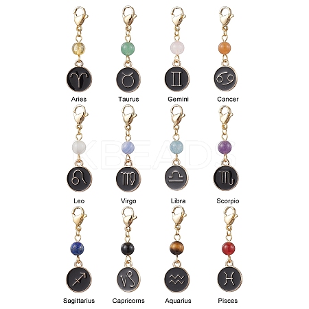 12Pcs Alloy Enamel Flat Round with 12 Constellations Pendant Decorations HJEW-JM02528-1