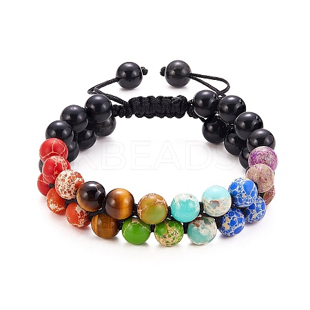 Round Imperial Jasper(Dyed) & Natural Obsidian & Tiger Eye Braided Bead Bracelet BJEW-SW00001-06-1