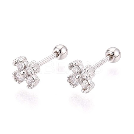925 Sterling Silver Micro Pave Clear Cubic Zirconia Flower Stud Earrings STER-N016-86P-1