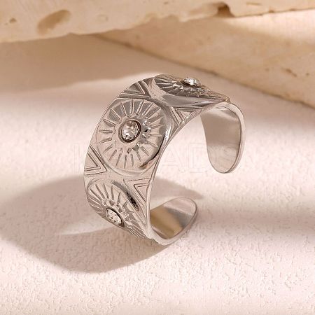 304 Stainless Steel Rhinestone Open Cuff Rings WG2F424-02-1