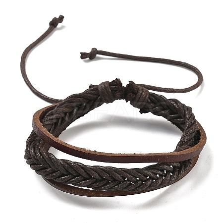 Adjustable Leather Cord Multi-Strand Bracelets BJEW-M169-06-1