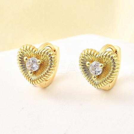 Heart Brass Micro Pave Clear Cubic Zirconia Hoop Earrings EJEW-Z121-05G-1