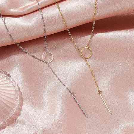 2Pcs 2 Colors 304 Stainless Steel & Brass Cable Chain Lariat Necklaces Sets NJEW-JN05147-1