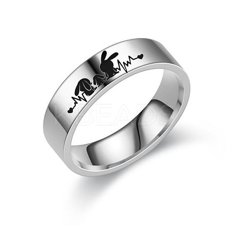 Rabbit with ECG Pattern 201 Stainless Steel Finger Rings FS-WGE99FF-06-1