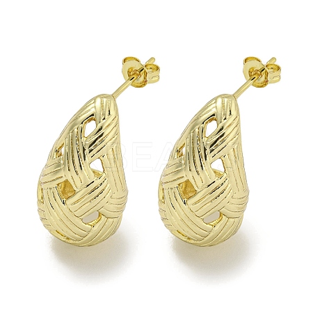 Teardrop Texture Hollow Brass Stud Earrings for Women EJEW-E312-12G-1