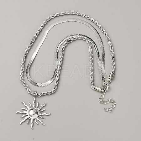 Titanium Alloy Sun Pendant Double Layer Necklaces NJEW-WH0001-38P-1