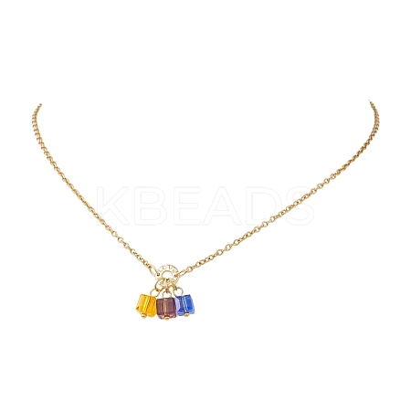 3 Cube Faceted Glass Pendant 304 Stainless Steel Cable Chain Necklaces for Women NJEW-JN05711-01-1