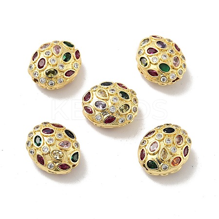 Oval Brass Micro Pave Cubic Zirconia Beads KK-G419-16G-01-1
