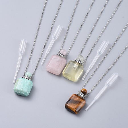 Natural Mixed Stone Perfume Bottle Pendant Necklaces NJEW-F266-02P-1
