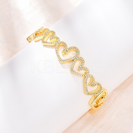 Brass Micro Pave Clear Cubic Zirconia Cuff Bangles for Women BJEW-C140-35G-1