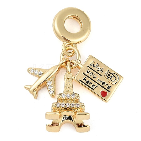 Rack Plating Brass Clear Cubic Zirconia European Dangle Charms KK-P287-18E-G-1