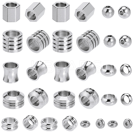 48Pcs 8 Styles 304 & 201 Stainless Steel Beads STAS-SC0009-35-1