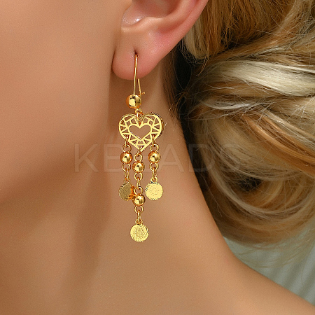 Fashionable Brass Coin with Heart Tassel Hoop Earrings AY1961-1