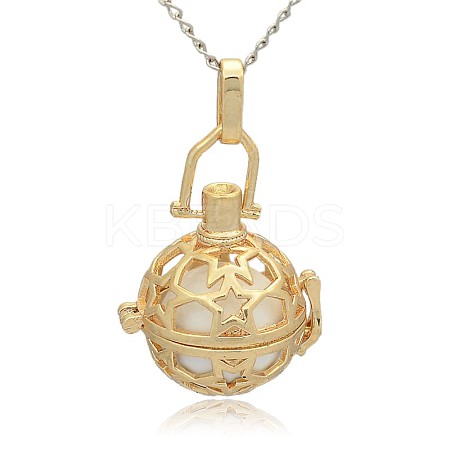 Golden Tone Brass Hollow Round Cage Pendants KK-J226-02G-1