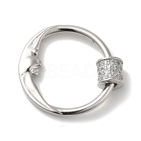 Rack Plating Brass Micro Pave Clear Cubic Zirconia Screw Carabiner Lock Charms KK-D047-08P-1