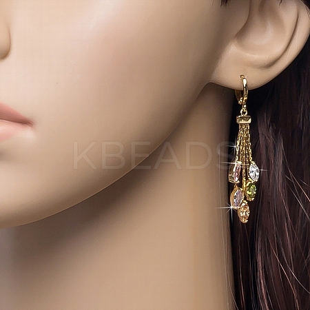 Real 18K Gold Plated Brass Cubic Zirconia Tassels Dangle Hoop Earrings EJEW-EE0001-185-1