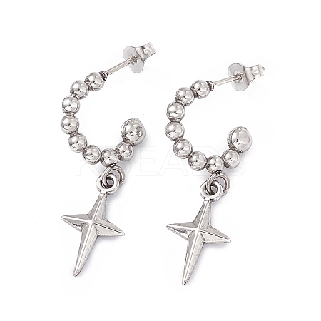 Tarnish Resistant 304 Stainless Steel Ring with Star Dangle Stud Earrings EJEW-B018-03P-1