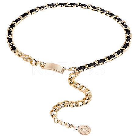 1Pc Black PU Leather & Alloy Twisted Waist Body Chains for Woman DIY-CL0001-10-1